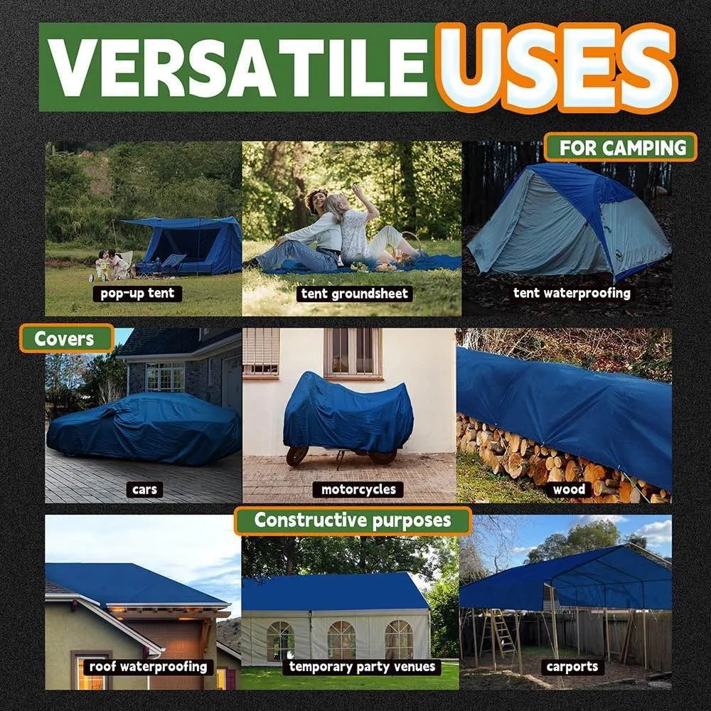 RAINDEWAY Tarps 12x16 Feet, 8 Mil Thick, UV Resistant, Multipurpose Waterproof Poly Tarp Cover with Metal Grommets and Reinforced Edges, Durable Blue Tarp