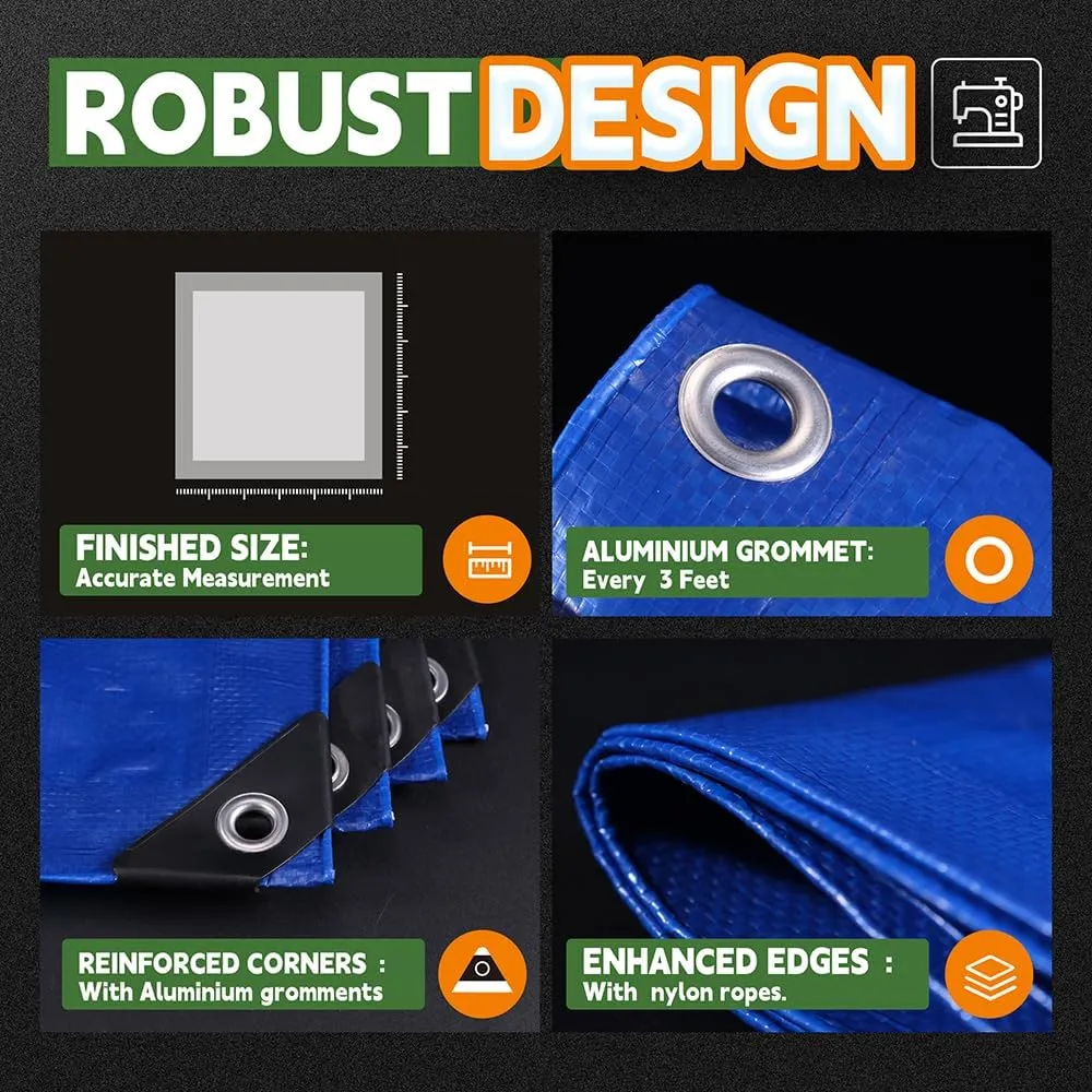 RAINDEWAY Tarps 12x16 Feet, 8 Mil Thick, UV Resistant, Multipurpose Waterproof Poly Tarp Cover with Metal Grommets and Reinforced Edges, Durable Blue Tarp