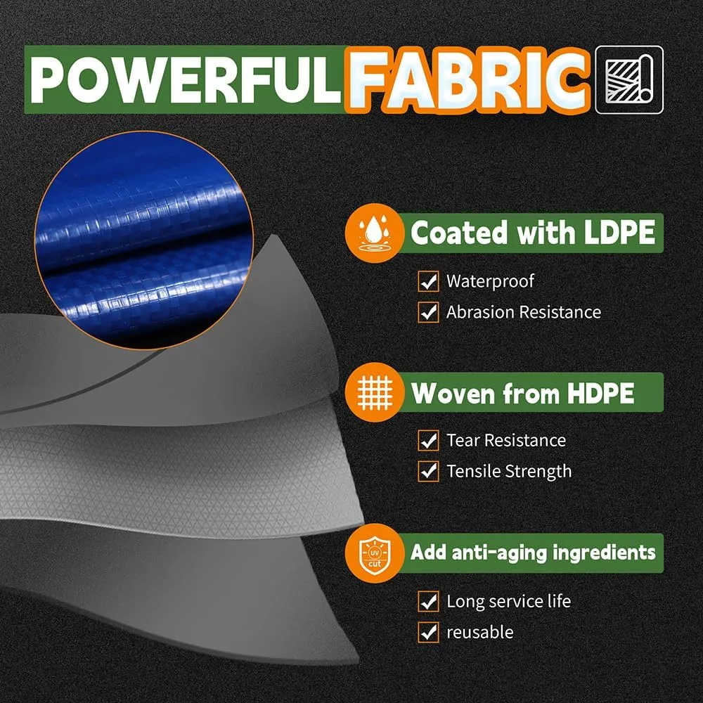 RAINDEWAY Tarps 12x16 Feet, 8 Mil Thick, UV Resistant, Multipurpose Waterproof Poly Tarp Cover with Metal Grommets and Reinforced Edges, Durable Blue Tarp