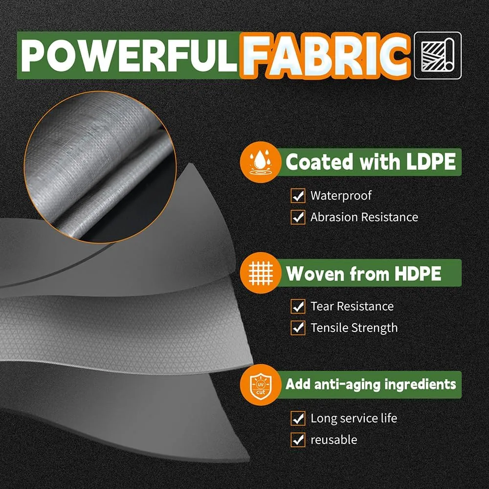RAINDEWAY Tarps Heavy Duty Waterproof 40x60 Feet, 10 Mil Thick Multipurpose UV Resistance Large Tarp Cover with Metal Grommets and Reinforced Edges, Silver/Brown Tarp