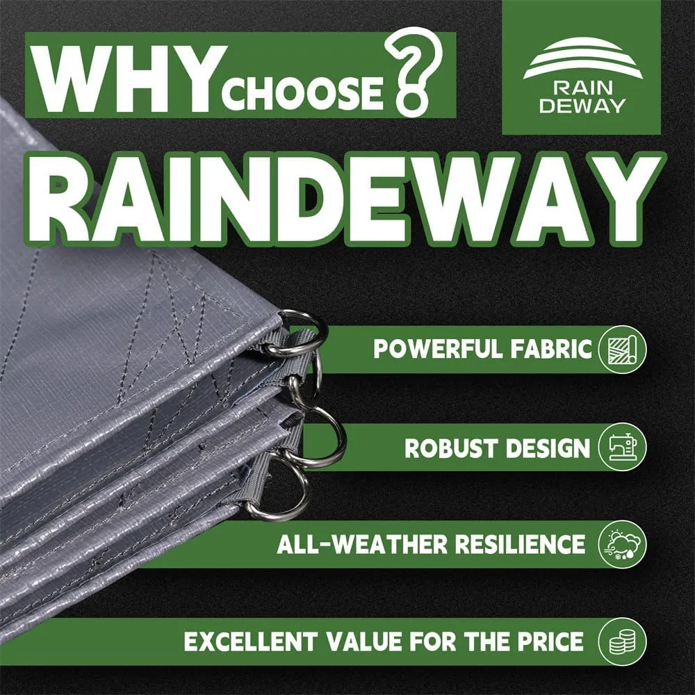 RAINDEWAY Tarps Heavy Duty Waterproof 6x8 Feet -14 Mils Super Heavy Duty Tarp with Metal Rings and Reinforced Corners and Edges, UV Resistant, Multipurpose Poly Tarp,Blue/Gray tarp
