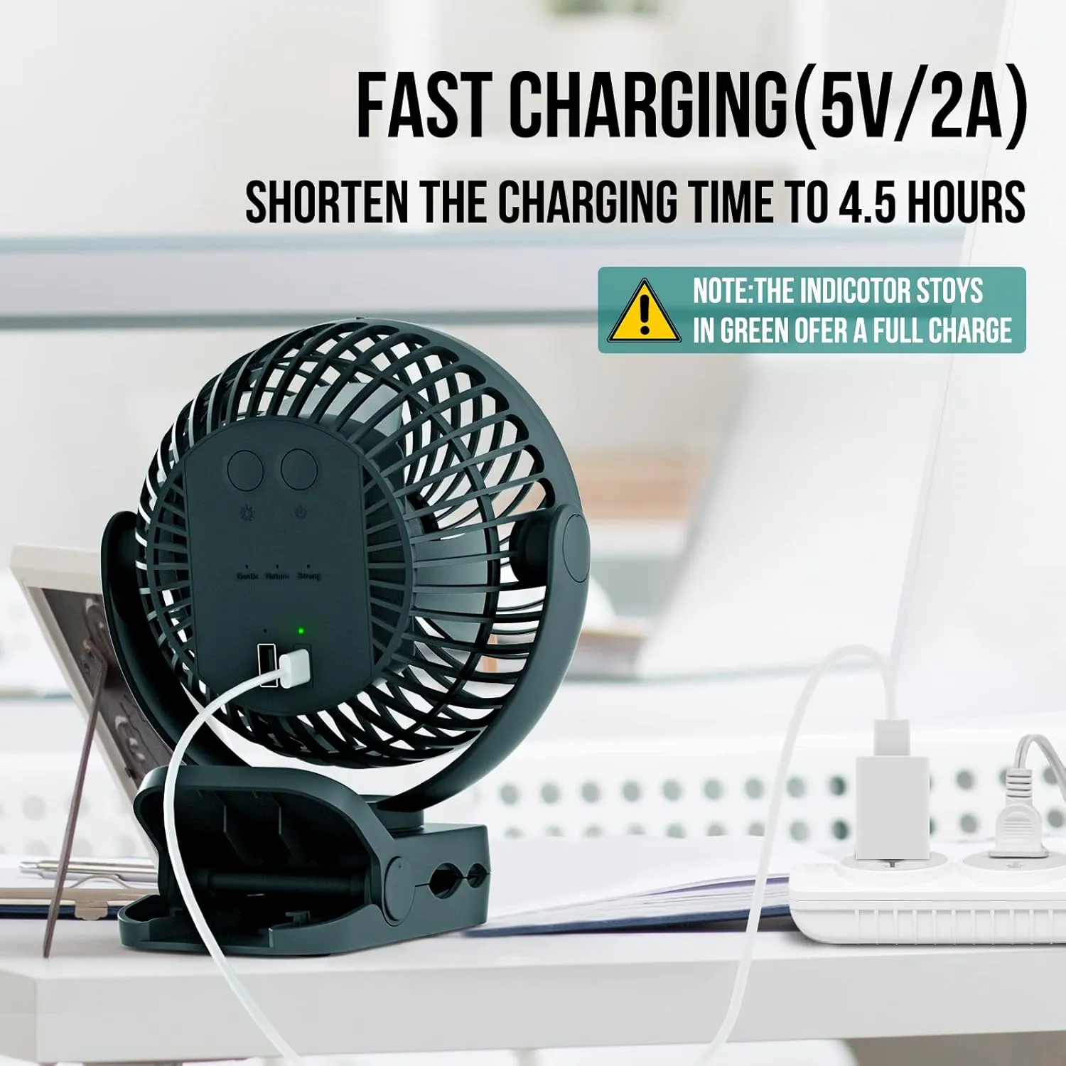 Rechargeable Camping Fan - 65H 12000mAh With Output Ports, Hanging Hook, 360 Head Rotation for Tents, Camp, Green