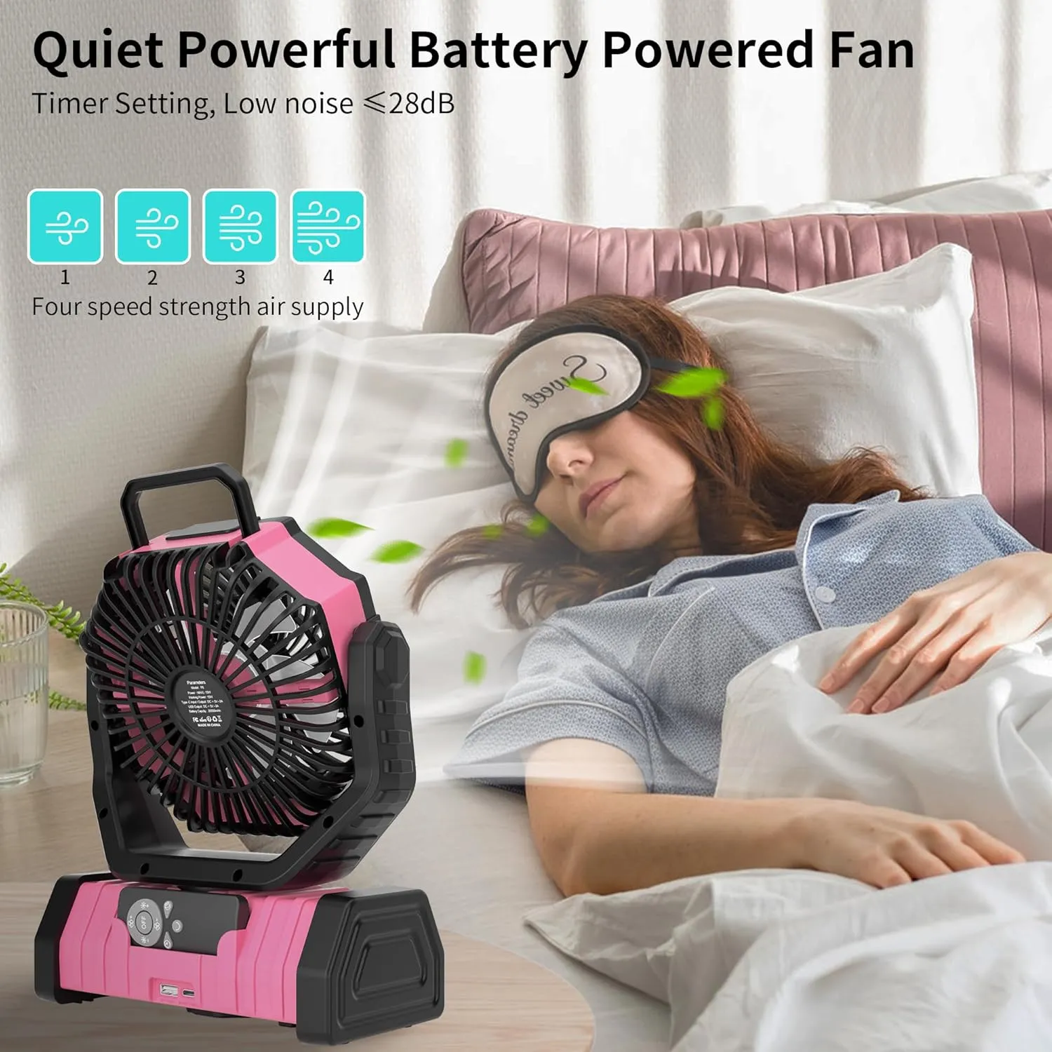 Rechargeable Fan Portable, Camping Fan Battery Powered Operated with LED Lantern,270°Auto-oscillating Camping Essentials Cordless outdoor fan,USB Personal Fans with Hook,8H Timer Tent F6 Pink