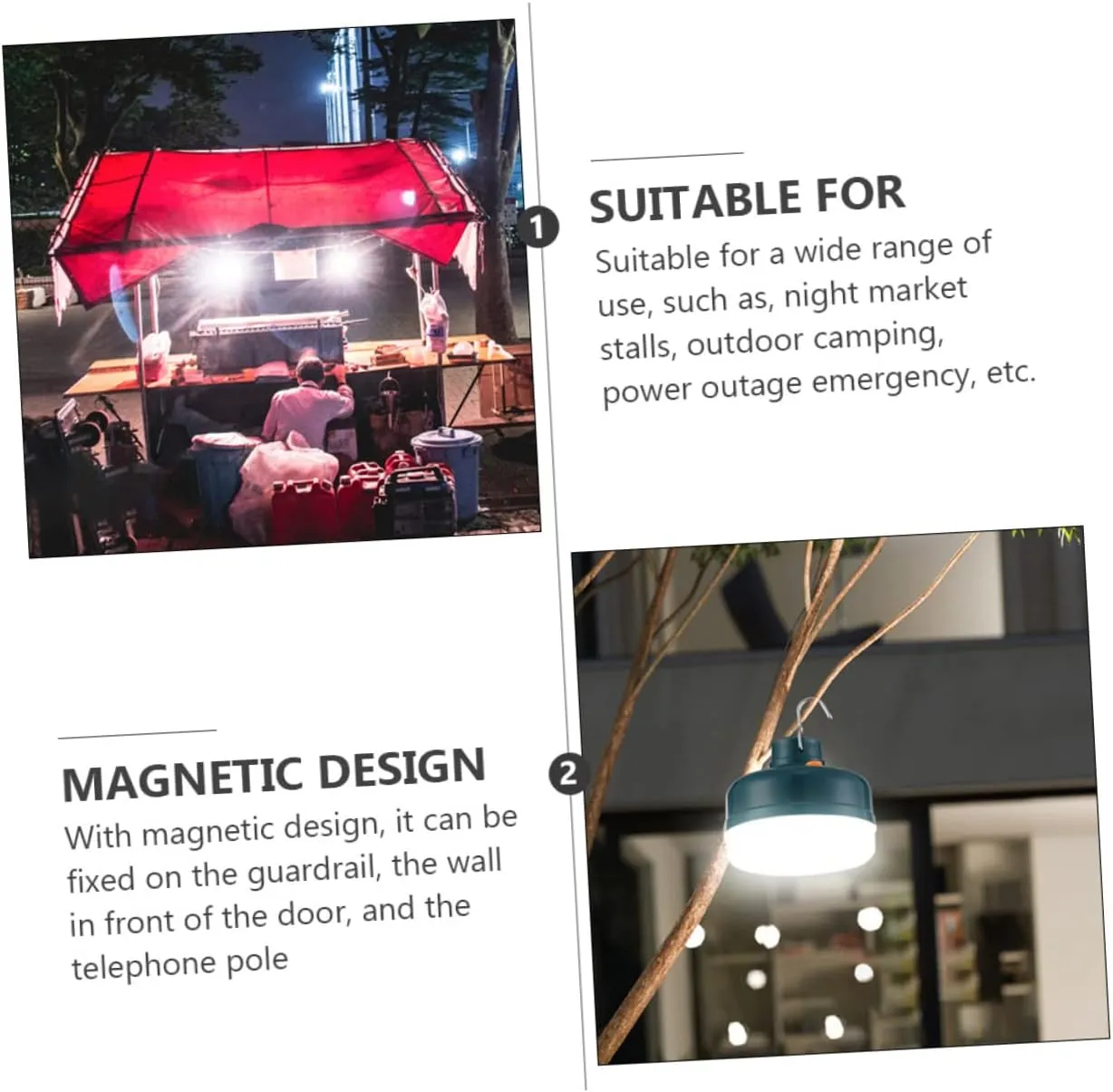 Rechargeable Outdoor Led Camping Light Tent Lamp Magnetic Design for Versatile Use High Brightness Wide Illumination for Night Markets Emergencies Camping