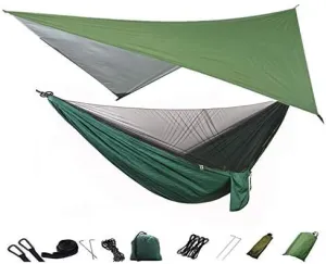 Recreation Camping Hammock with Mosquito Net and Rain Fly Tarp,Portable Parachute Tree Hammock Nylon Swing Hammocks Sun Shelter Rain Fly Gifts for Hikers