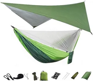 Recreation Camping Hammock with Mosquito Net and Rain Fly Tarp,Portable Parachute Tree Hammock Nylon Swing Hammocks Sun Shelter Rain Fly Gifts for Hikers