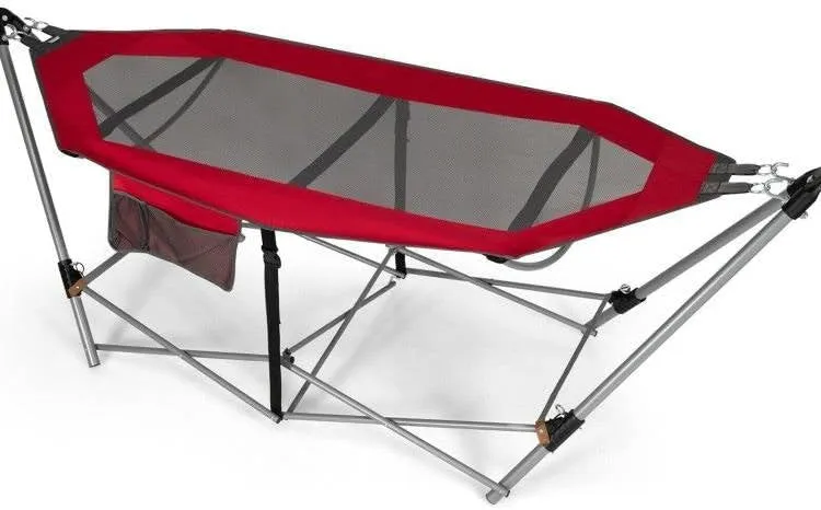 Red Portable Camping Foldable Hammock with Stand and Carry Case New