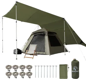 REDCAMP Large 10x17ft Waterproof Camping Tarp, Portable Hammock Rain Fly with 4 Adjustable Poles, 8 Guy Lines & Stakes, Backpacking Tent Shelter for Camping, Hiking, Beach (4 Poles)
