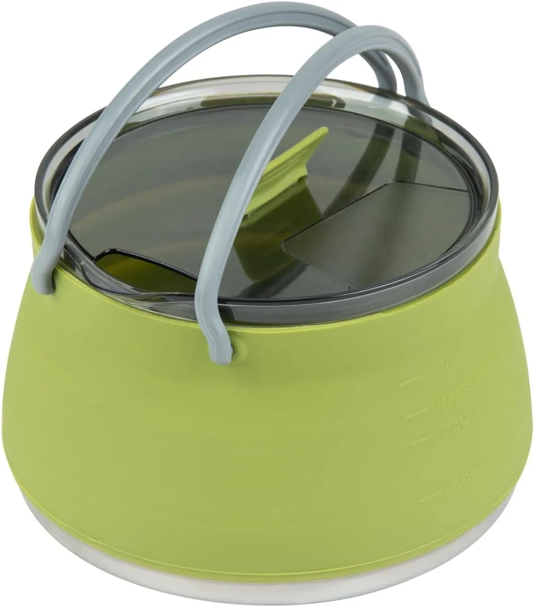Restaurantware-Hi Tek 1 Liter Collapsible Camping Kettle, 1 Portable Cook Pot - with Perforated Lid, Stainless Steel Bottom, Silicone Camping Coffee Pot, with High Heat Nylon Handles, for Travel