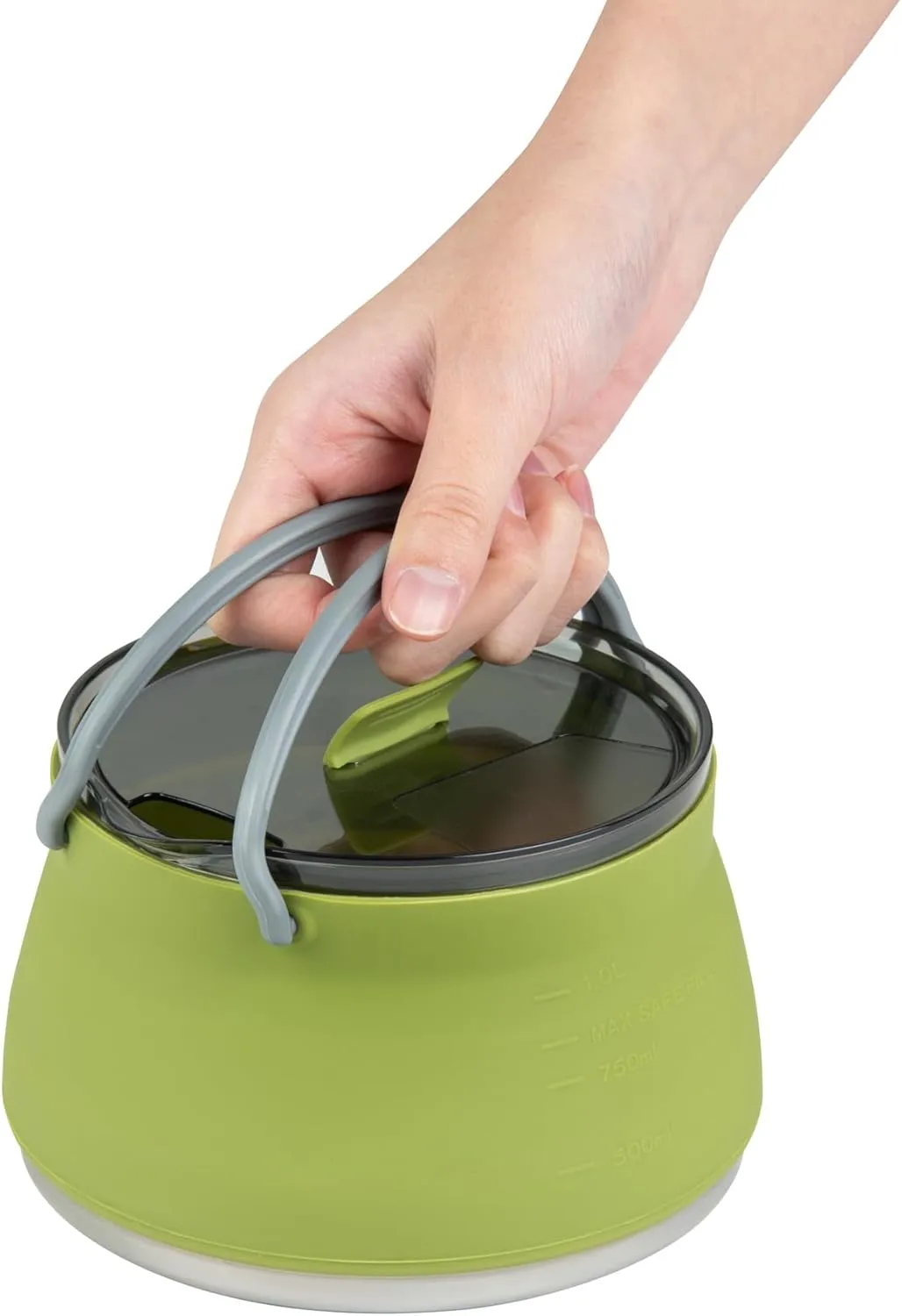Restaurantware-Hi Tek 1 Liter Collapsible Camping Kettle, 1 Portable Cook Pot - with Perforated Lid, Stainless Steel Bottom, Silicone Camping Coffee Pot, with High Heat Nylon Handles, for Travel