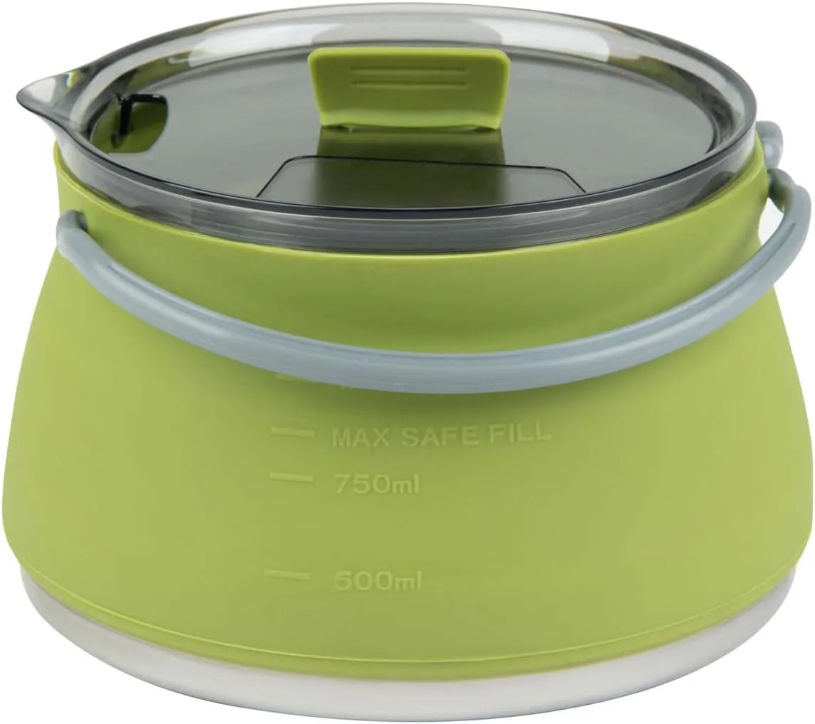 Restaurantware-Hi Tek 1 Liter Collapsible Camping Kettle, 1 Portable Cook Pot - with Perforated Lid, Stainless Steel Bottom, Silicone Camping Coffee Pot, with High Heat Nylon Handles, for Travel