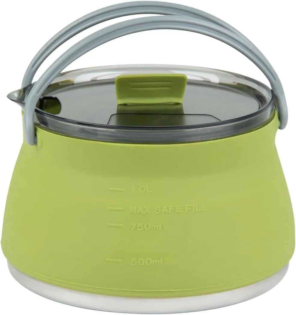 Restaurantware-Hi Tek 1 Liter Collapsible Camping Kettle, 1 Portable Cook Pot - with Perforated Lid, Stainless Steel Bottom, Silicone Camping Coffee Pot, with High Heat Nylon Handles, for Travel