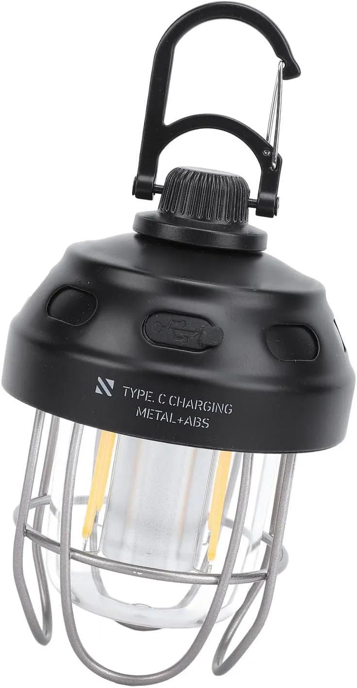 Retro Camping Lantern, Stepless Dimming Rechargeable Vintage Tent Lamp 2000mAh Power Bank Metal Tent Light for Patio Hiking
