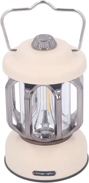 Retro Camping Lantern Vintage Camping Lamp Type C Rechargeable 3 Modes Dimmable with Hook LED Tent Lamp for Garden Brown (Beige)
