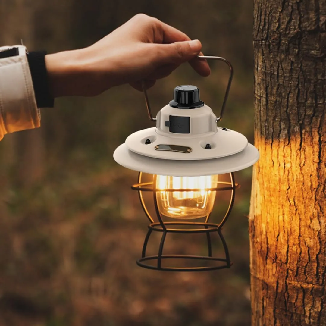 Retro Camping Light USB Rechargeable Camping Lantern Portable Tent Light for Travel Fishing Hiking