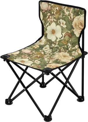 Retro Flower Pattern Vintage Collapsible Camping Chairs Ultra Lightweight Packable Chair with Carrying Bag