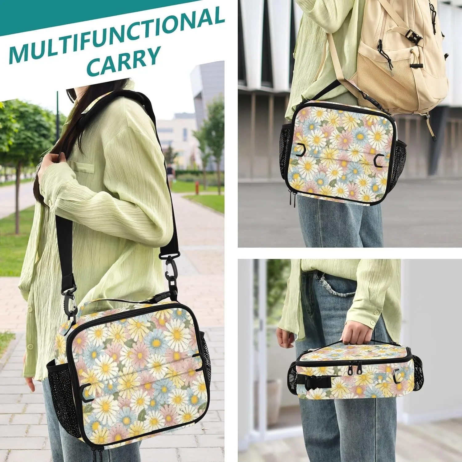 Reusable Lunch Box for Men/Women Insulated Lunch Bag Leakproof Lunchbox Freezable Lunch Cooler Bag with Adjustable Shoulder Strap Patternt 5