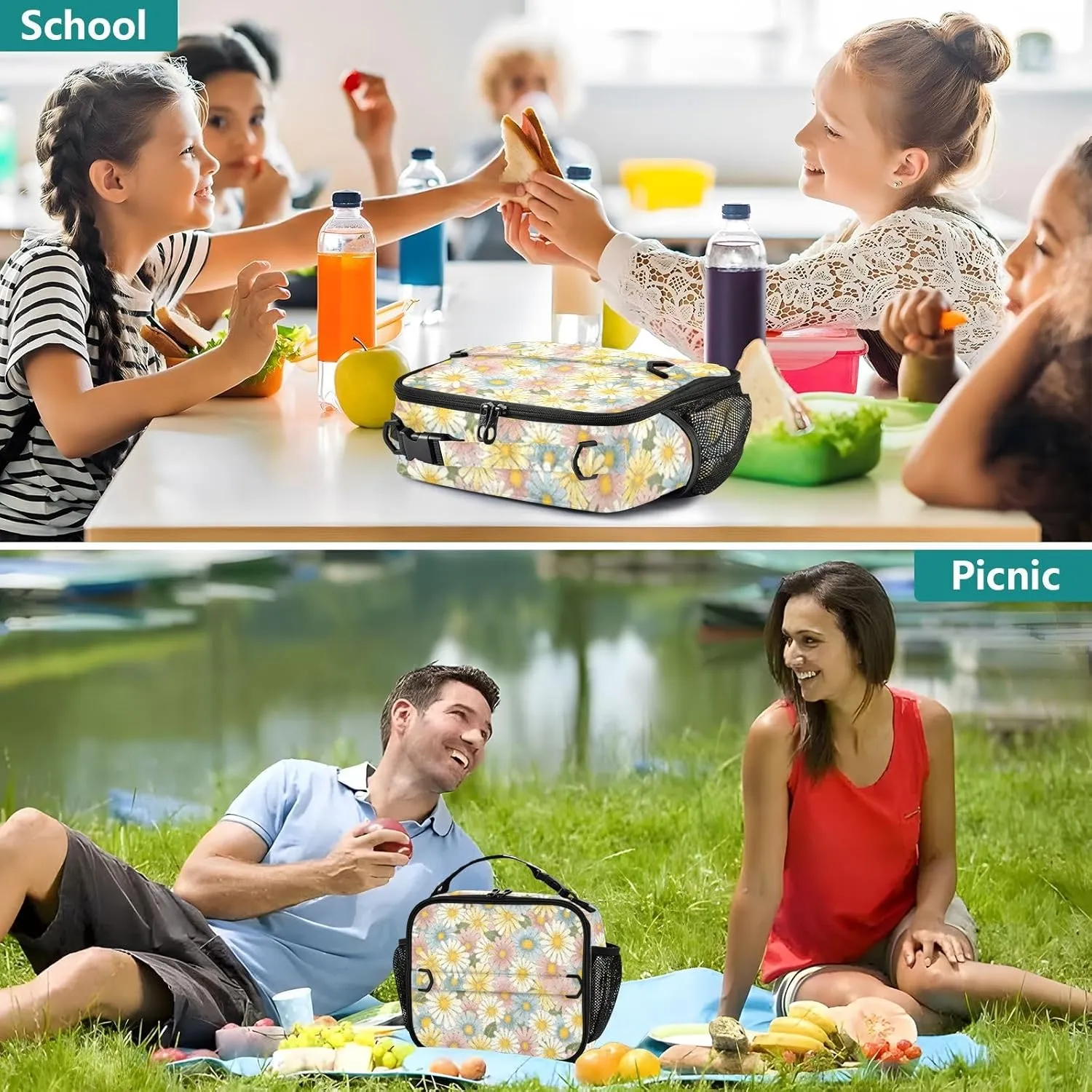 Reusable Lunch Box for Men/Women Insulated Lunch Bag Leakproof Lunchbox Freezable Lunch Cooler Bag with Adjustable Shoulder Strap Patternt 5