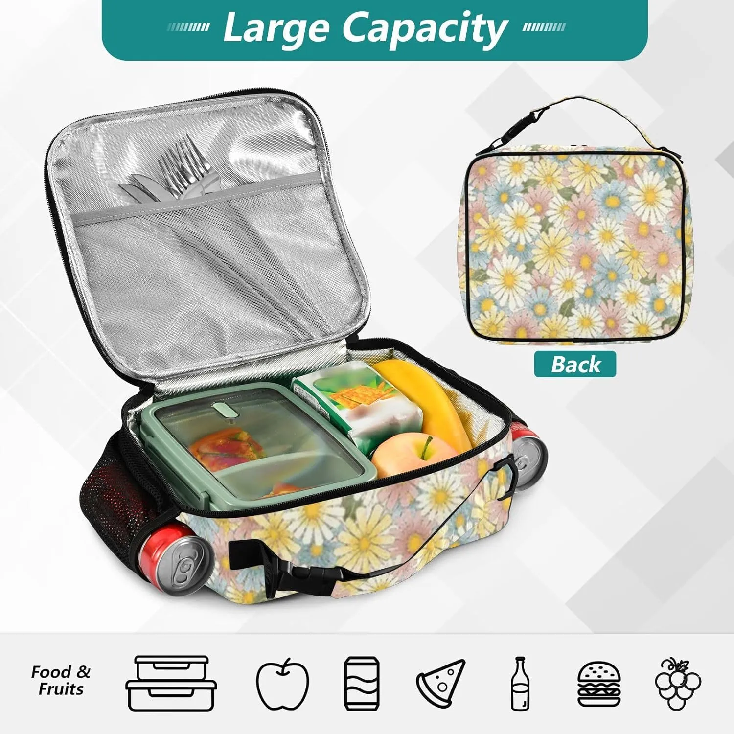 Reusable Lunch Box for Men/Women Insulated Lunch Bag Leakproof Lunchbox Freezable Lunch Cooler Bag with Adjustable Shoulder Strap Patternt 5