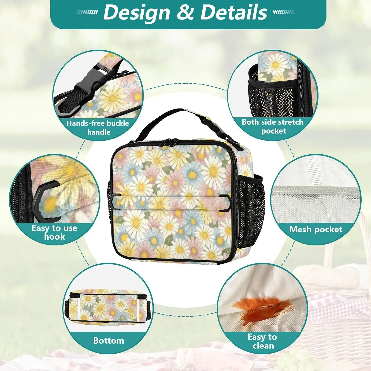 Reusable Lunch Box for Men/Women Insulated Lunch Bag Leakproof Lunchbox Freezable Lunch Cooler Bag with Adjustable Shoulder Strap Patternt 5