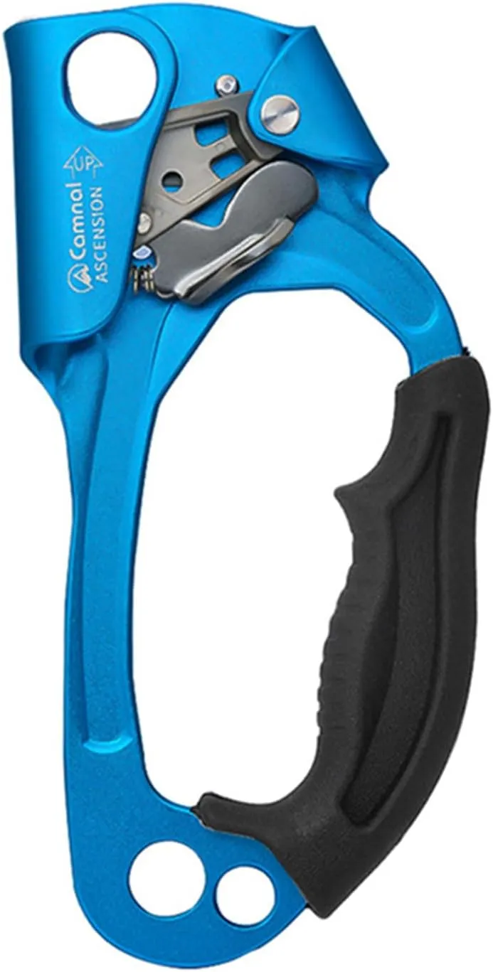 Right Hand Ascender,Strong Climbing Equipment with Ergonomic Rubber Handle and Steel Cam,Best Used with 10-13mm Rope - Sport Climber, Arborist, Mountaineering Safety Tool with Decal(Blue)