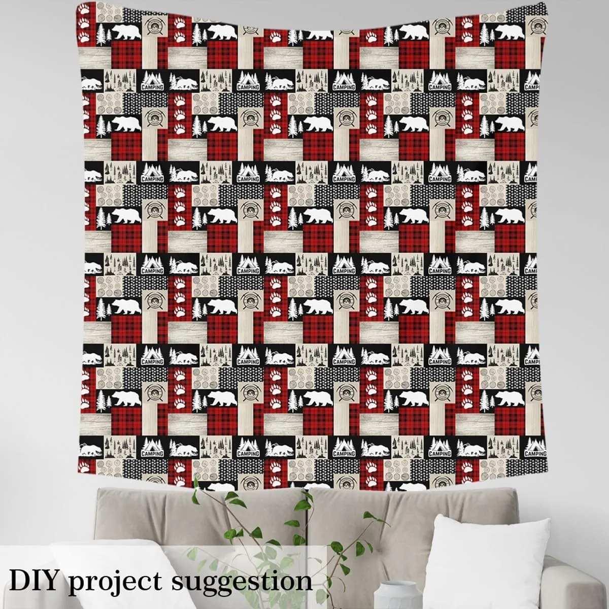 Rustic Cabin Lodge Bear Fabric by The Yard 2 Yard, Farm Decorative Waterproof Outdoor Fabric by The Yard for Kids Toddler Camping Hunting Upholstery Fabric for Plaid Farmhouse Lodge Outdoor