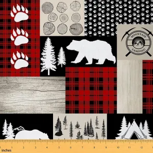 Rustic Cabin Lodge Bear Fabric by The Yard 2 Yard, Farm Decorative Waterproof Outdoor Fabric by The Yard for Kids Toddler Camping Hunting Upholstery Fabric for Plaid Farmhouse Lodge Outdoor