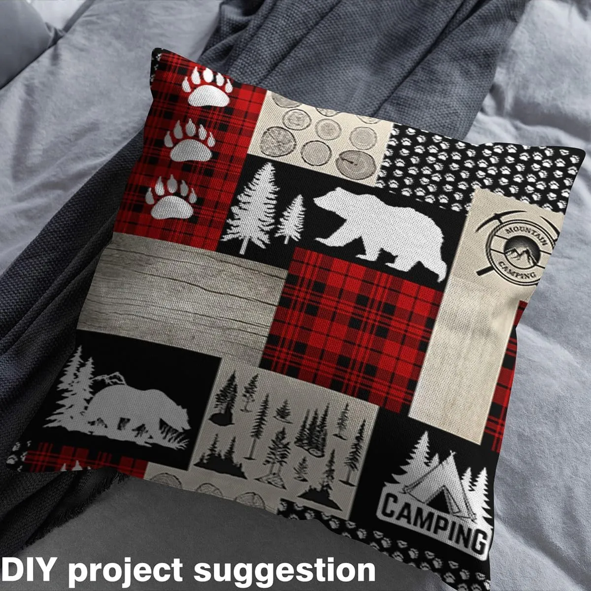 Rustic Cabin Lodge Bear Fabric by The Yard 2 Yard, Farm Decorative Waterproof Outdoor Fabric by The Yard for Kids Toddler Camping Hunting Upholstery Fabric for Plaid Farmhouse Lodge Outdoor