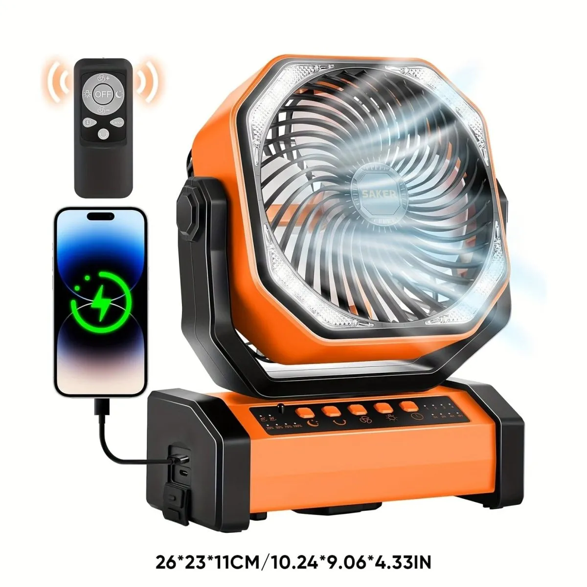 Saker Rechargeable Camping Fan-20000mAh Battery Powered Tent Fans With LED Lantern, Hanging Hook, Auto-Oscillating, Quiet Portable Ceiling Table Fan For Car Travel RV Camp Hurricane Emergency