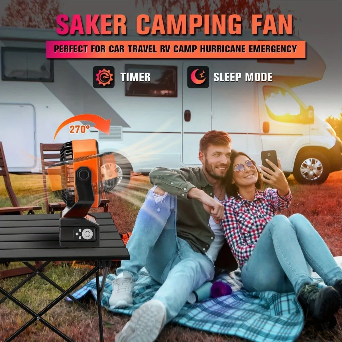 Saker Rechargeable Camping Fan-20000mAh Battery Powered Tent Fans With LED Lantern, Hanging Hook, Auto-Oscillating, Quiet Portable Ceiling Table Fan For Car Travel RV Camp Hurricane Emergency