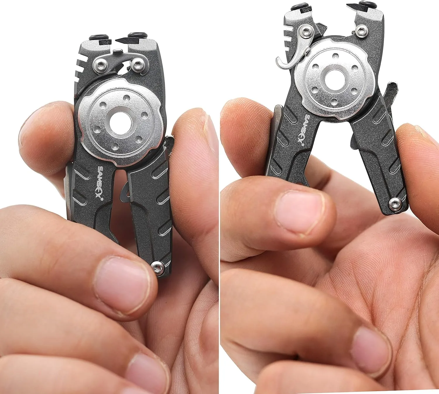 SAMSFX Fishing Tungsten Line Cutter with Zinger Retractors, Fishing Pliers Cutters, Knot Tying Tool, Hook Eye Cleaner, Hook Sharpener
