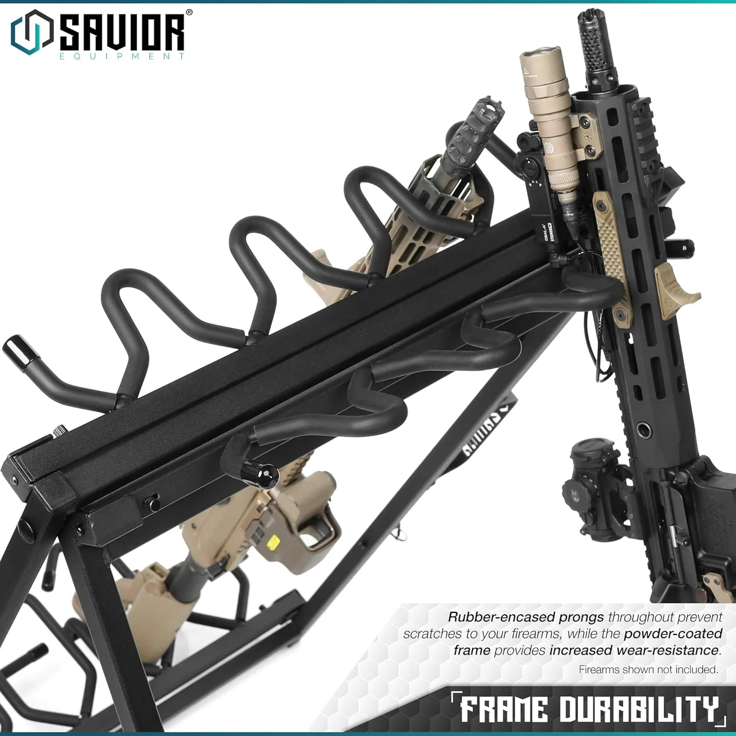 Savior Equipment Portable Folding 9 Gun Free-Standing Rifle Rack, Heavy-Duty Steel Frame, Deer Camp Firearms Display Stand, 2 Height Settings Fit Most Carbine and AR Pistols