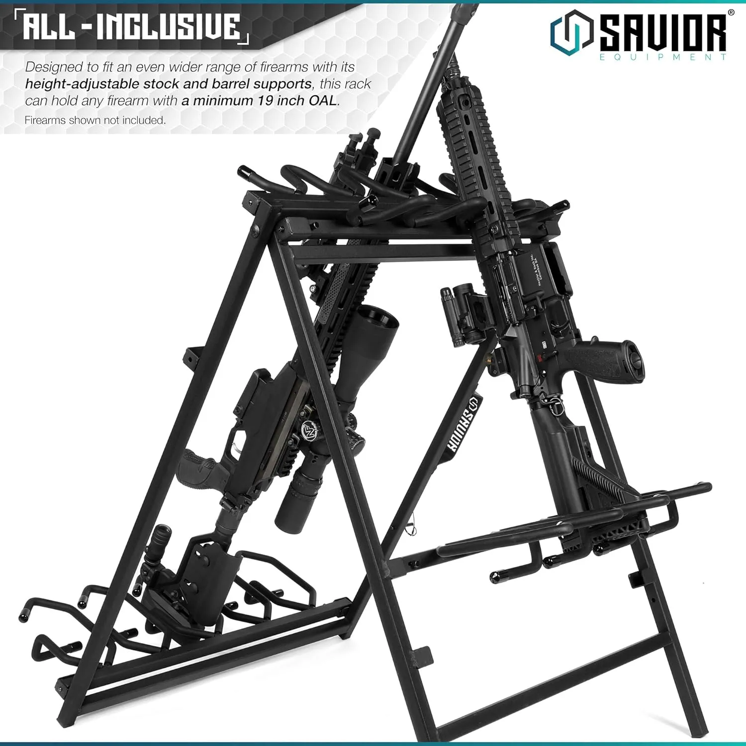 Savior Equipment Portable Folding 9 Gun Free-Standing Rifle Rack, Heavy-Duty Steel Frame, Deer Camp Firearms Display Stand, 2 Height Settings Fit Most Carbine and AR Pistols