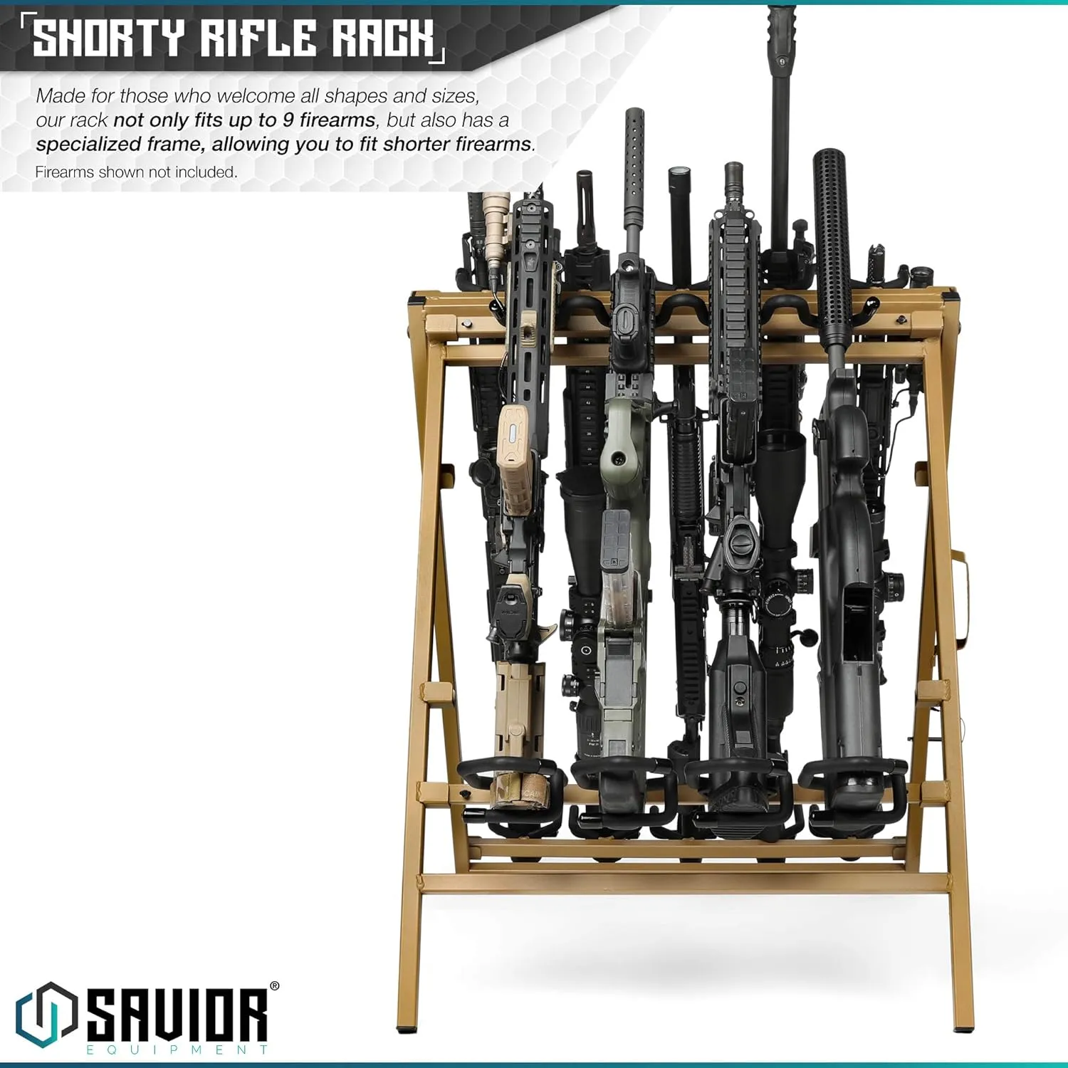 Savior Equipment Portable Folding 9 Gun Free-Standing Rifle Rack, Heavy-Duty Steel Frame, Deer Camp Firearms Display Stand, 2 Height Settings Fit Most Carbine and AR Pistols