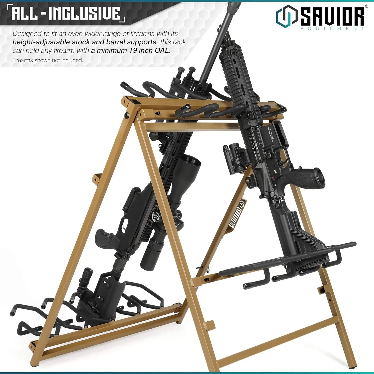 Savior Equipment Portable Folding 9 Gun Free-Standing Rifle Rack, Heavy-Duty Steel Frame, Deer Camp Firearms Display Stand, 2 Height Settings Fit Most Carbine and AR Pistols