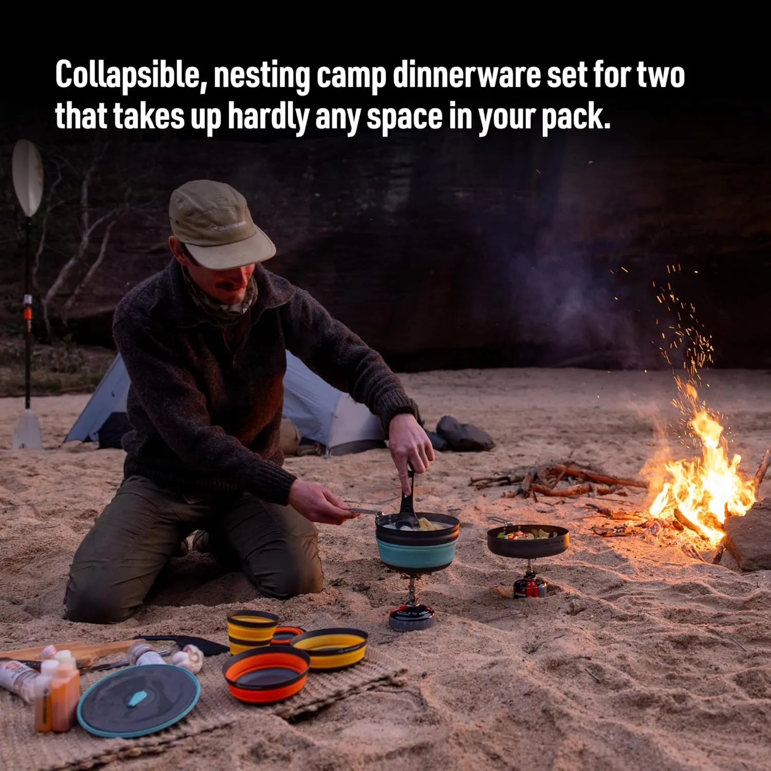 Sea to Summit Frontier Ultralight Collapsible Dinnerware Set, 2-Person (2 Medium Bowls, 2 Large Bowls, 2 Cups)