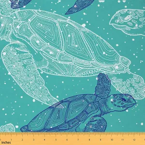 Sea Turtle Fabric by The Yard, Ocean Marine Tortoise Upholstery Fabric for Chairs, Underwater Animal Decor Fabric for DIY Indoor and Outdoor Projects Curtain Furnishing, 5 Yards, Teal Blue
