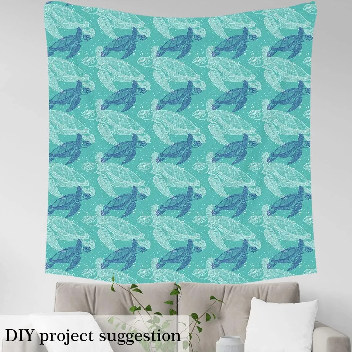 Sea Turtle Fabric by The Yard, Ocean Marine Tortoise Upholstery Fabric for Chairs, Underwater Animal Decor Fabric for DIY Indoor and Outdoor Projects Curtain Furnishing, 5 Yards, Teal Blue