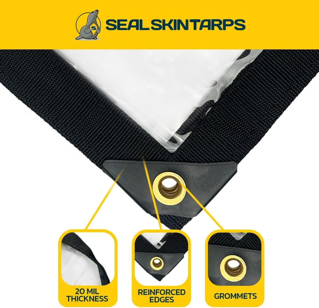 Seal Skin Covers Waterproof Clear Tarp 20x30 FT, 20 Mil 18 OZ 560 GSM Heavy Duty Transparent Vinyl Tarpaulin with Grommets