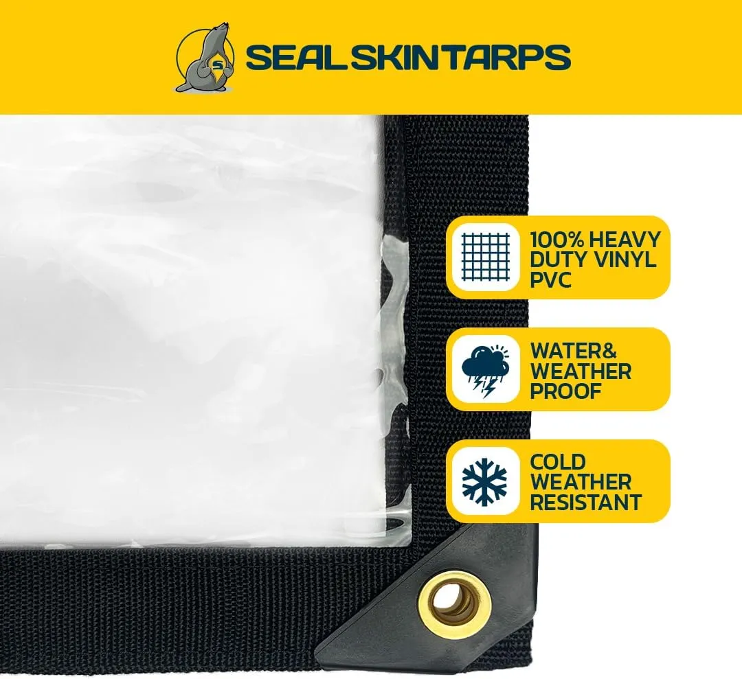 Seal Skin Covers Waterproof Clear Tarp 5x7 FT, 20 Mil 18 OZ 560 GSM Heavy Duty Transparent Vinyl Tarpaulin with Grommets