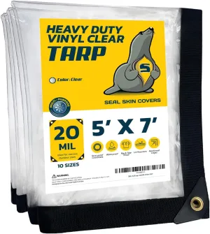 Seal Skin Covers Waterproof Clear Tarp 5x7 FT, 20 Mil 18 OZ 560 GSM Heavy Duty Transparent Vinyl Tarpaulin with Grommets