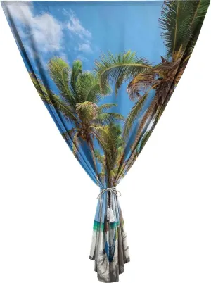 Self Adhesive Portable Blackout Curtains, Holiday Decor Room Darkening Curtains, Hammock Palm Trees Sand Sunny Beach Print Temporary Blackout Blinds,26W x40L Inch, for Kitchen Bathroom Living Room