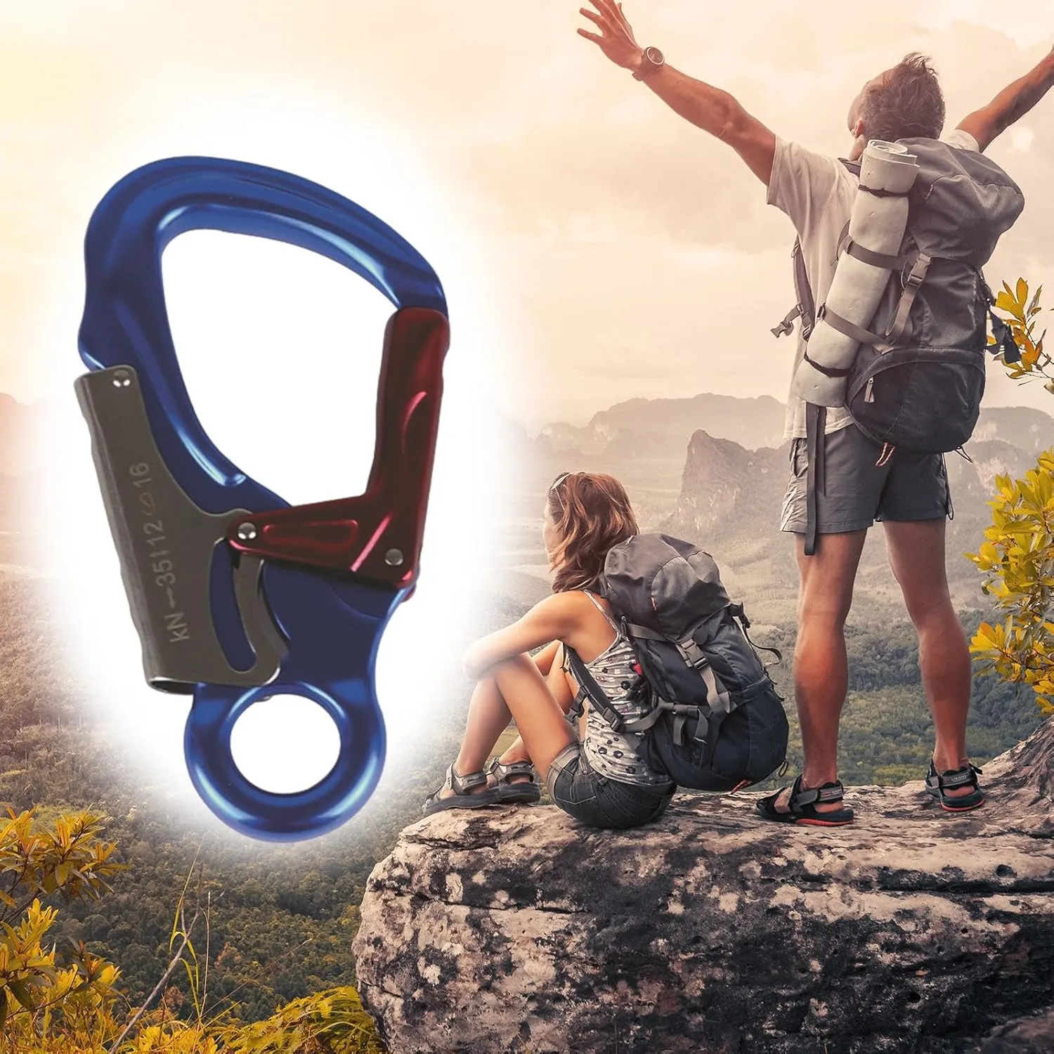 Self Locking Carabiner Clip Double Locking Snap Hook Aluminum Alloy 35 KN Lightweight Snap Auto Locking Carabiner for Camping