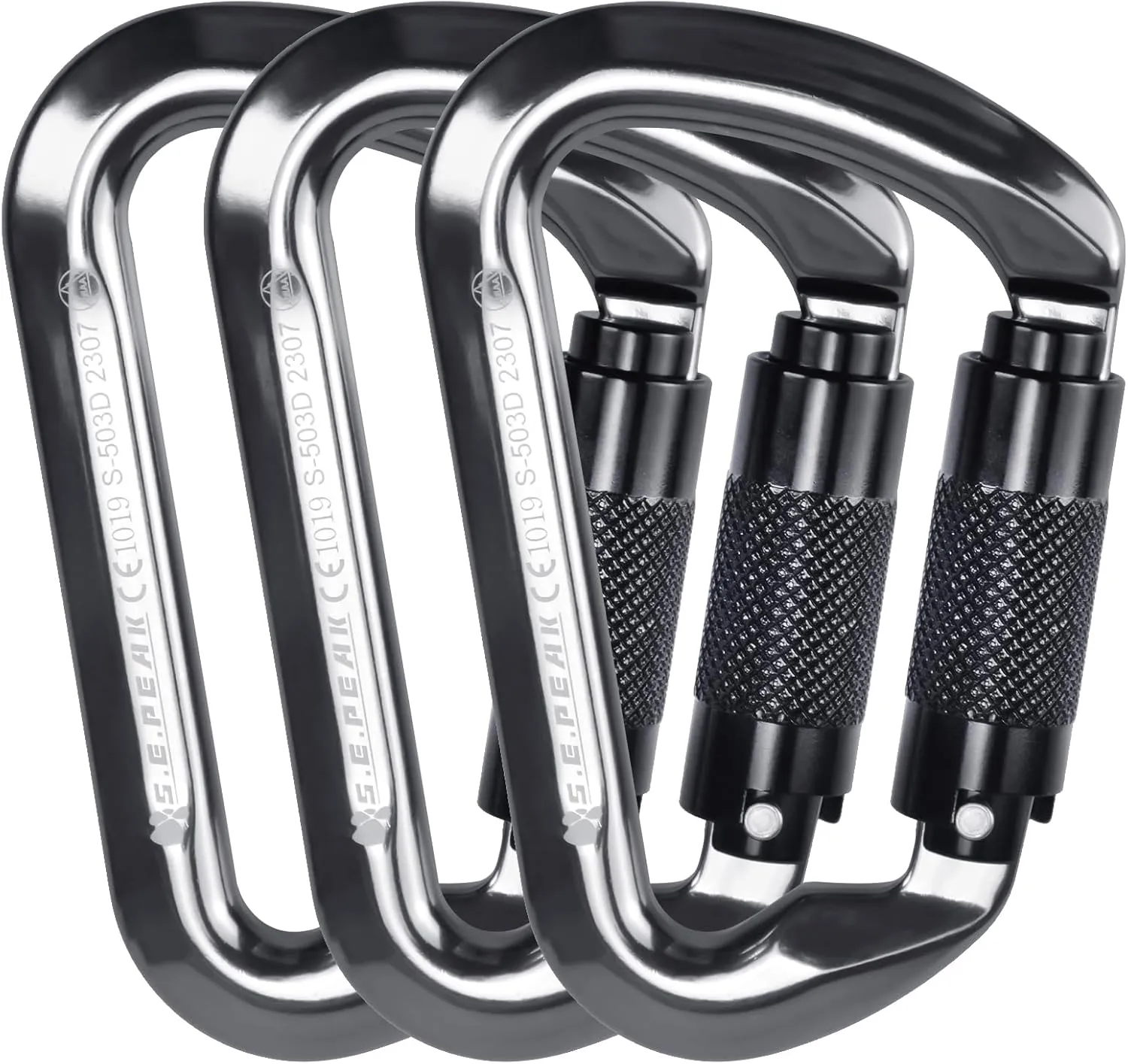 SEPEAK UIAA 30kN Climbing Carabiner Clips, Professional Heavy Duty Twist Locking Carabiners for Climbing,Mountaineering, Rappelling, Camping, Hiking, Swings, Large D Ring Hooks