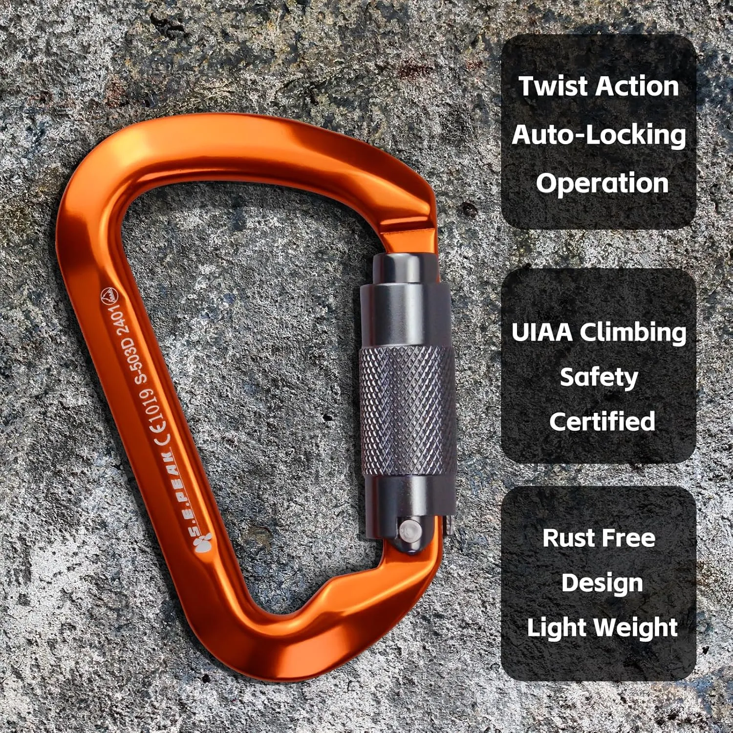 SEPEAK UIAA 30kN Climbing Carabiner Clips, Professional Heavy Duty Twist Locking Carabiners for Climbing,Mountaineering, Rappelling, Camping, Hiking, Swings, Large D Ring Hooks