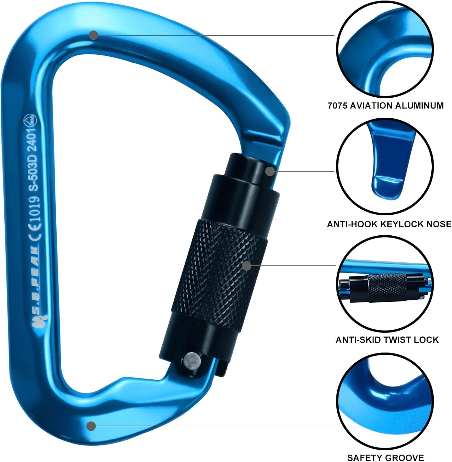 SEPEAK UIAA 30kN Climbing Carabiner Clips, Professional Heavy Duty Twist Locking Carabiners for Climbing,Mountaineering, Rappelling, Camping, Hiking, Swings, Large D Ring Hooks