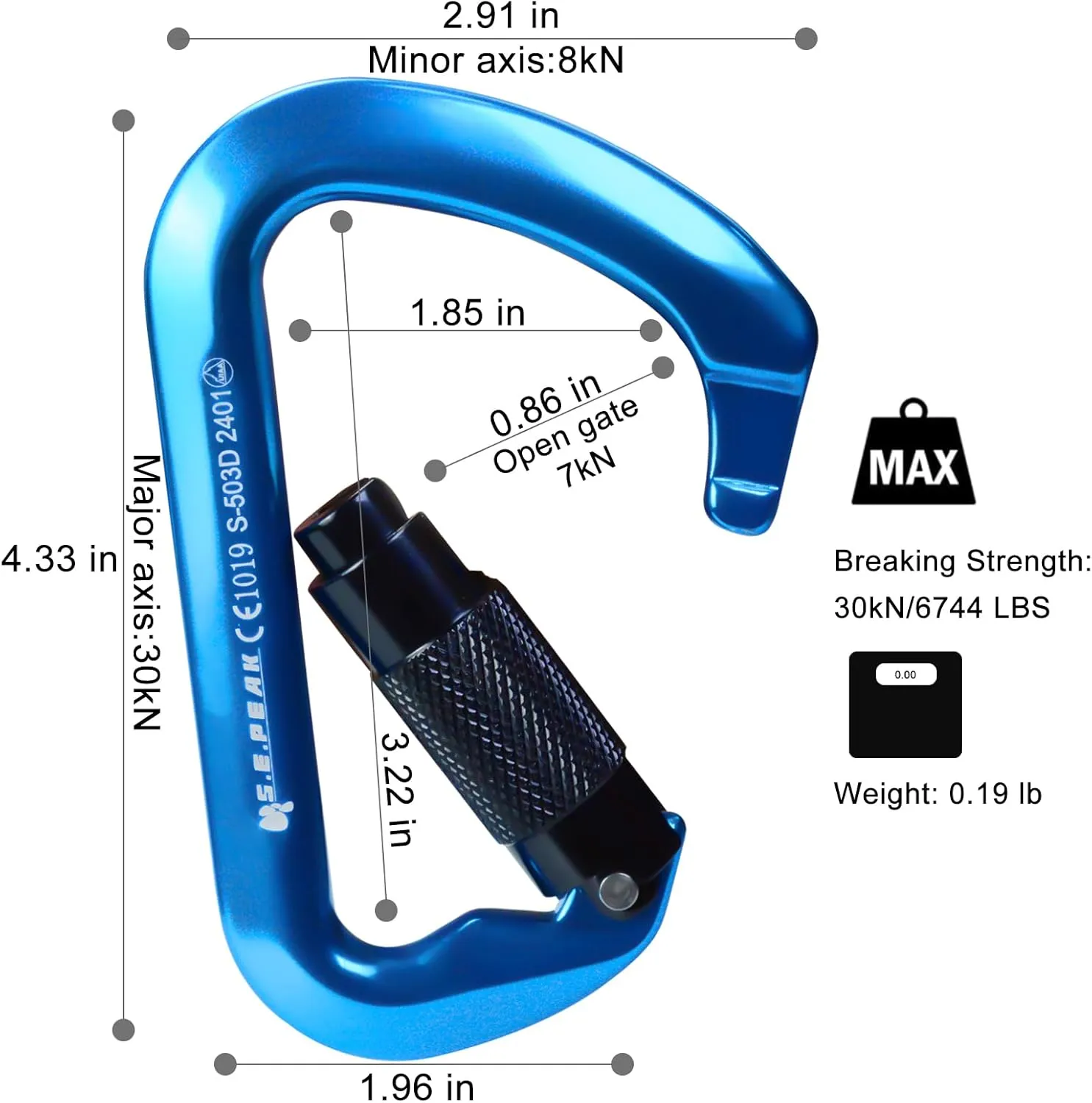 SEPEAK UIAA 30kN Climbing Carabiner Clips, Professional Heavy Duty Twist Locking Carabiners for Climbing,Mountaineering, Rappelling, Camping, Hiking, Swings, Large D Ring Hooks