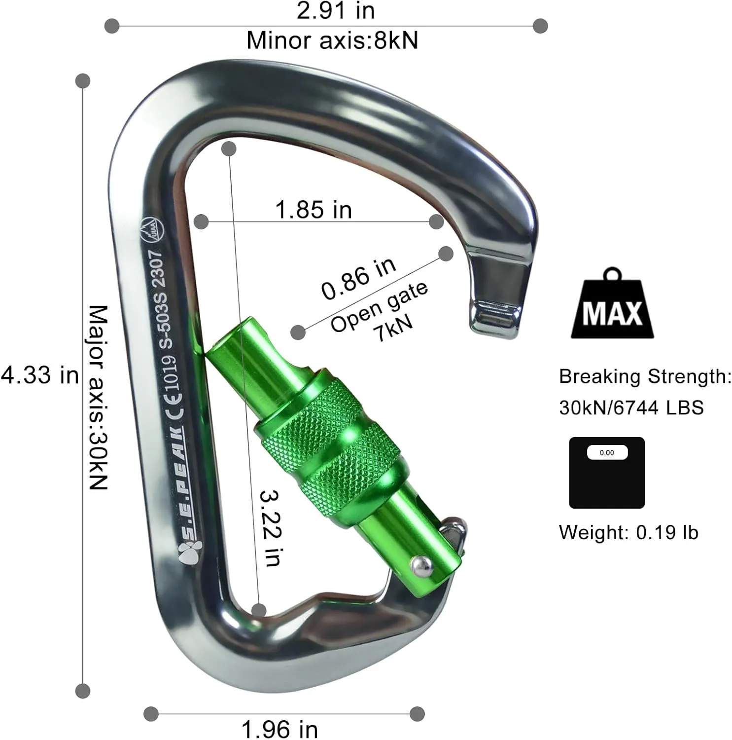 SEPEAK UIAA 30kN Locking Climbing Carabiner, Professional Heavy Duty Screwgate Clip for Outdoor Climbing, Mountaineering, Rappelling, Camping, Hiking, Swing,Large D Carabiner Hook/6744lb