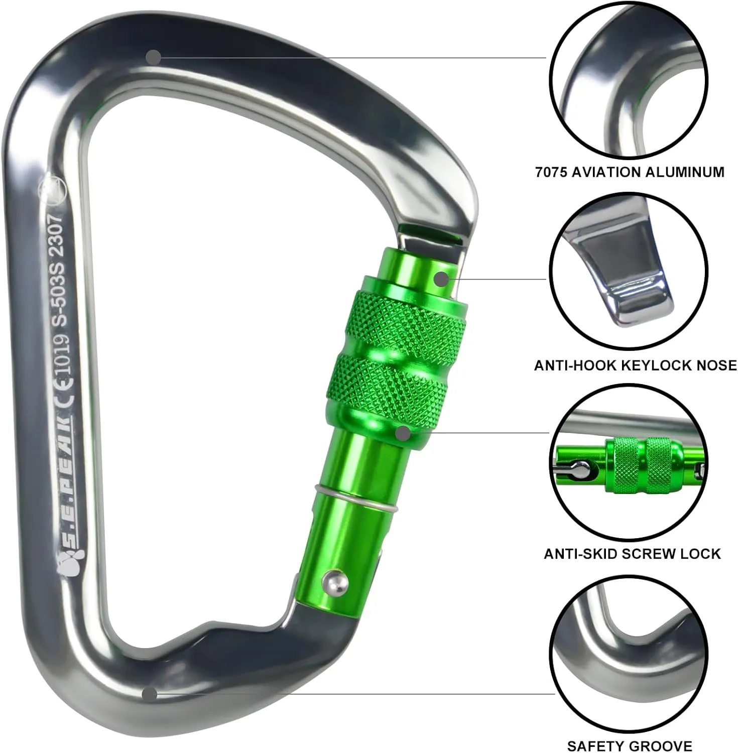SEPEAK UIAA 30kN Locking Climbing Carabiner, Professional Heavy Duty Screwgate Clip for Outdoor Climbing, Mountaineering, Rappelling, Camping, Hiking, Swing,Large D Carabiner Hook/6744lb