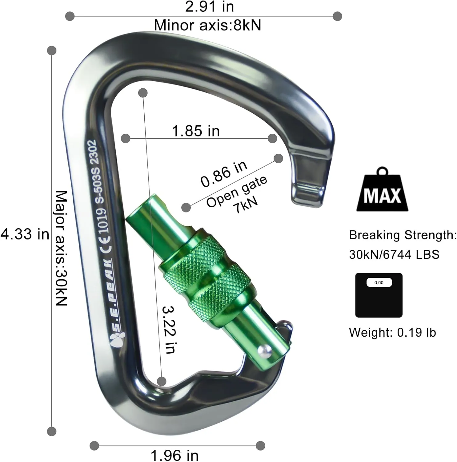 SEPEAK UIAA 30kN Locking Climbing Carabiner, Professional Heavy Duty Screwgate Clip for Outdoor Climbing, Mountaineering, Rappelling, Camping, Hiking, Swing,Large D Carabiner Hook/6744lb